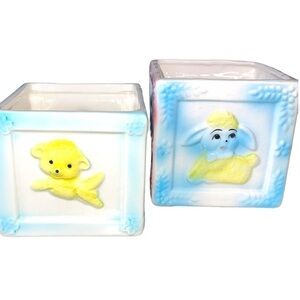 ADORABLE Set Of 2 Vintage Planter, Nursery Blocks, Nancy Pew, Made In Taiwan